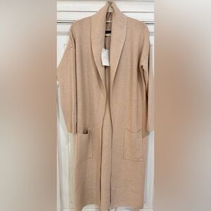 NWT SZ L Deluc Beige Open-Front Ribbed Duster Cardigan with snags see pics